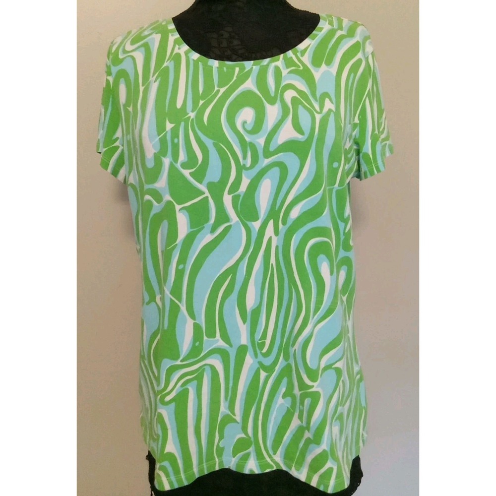 lilly pulitzer Women Green Blue White Swirl Groovy Shortsleeve Top Size‎ Xl